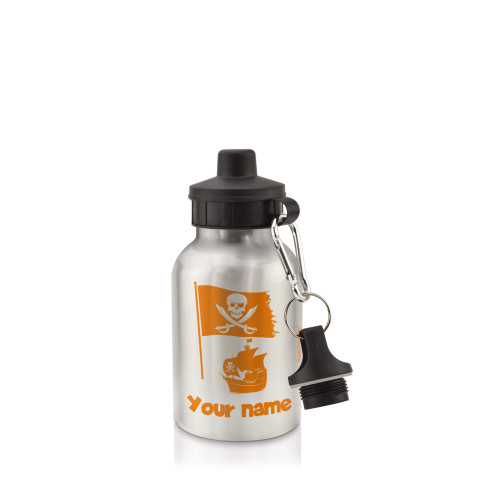 in Silver (400ml) with Screw Cap (Pirate Flag Icon) Burnt Orange (Personalised with Text)
