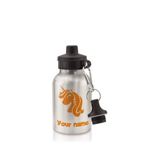 in Silver (400ml) with Screw Cap (Unicorn Icon) Burnt Orange (Personalised with Text)