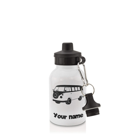 in White (400ml) with Screw Cap (Camper Van Icon) Black (Personalised with Text)
