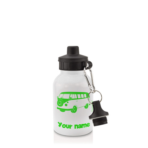 in White (400ml) with Screw Cap (Camper Van Icon) Bright Green (Personalised with Text)