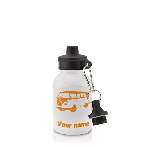 in White (400ml) with Screw Cap (Camper Van Icon) Burnt Orange (Personalised with Text)