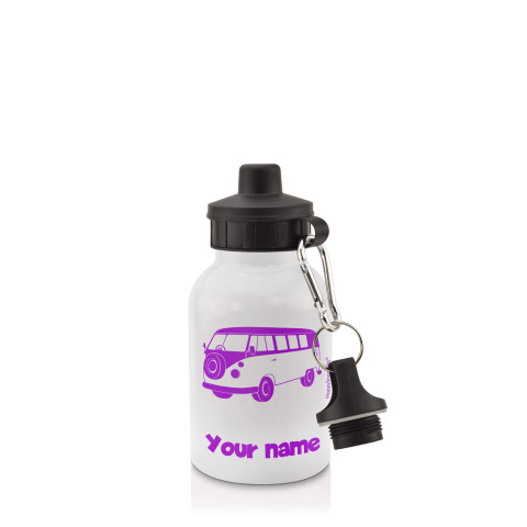 in White (400ml) with Screw Cap (Camper Van Icon) Purple (Personalised with Text)