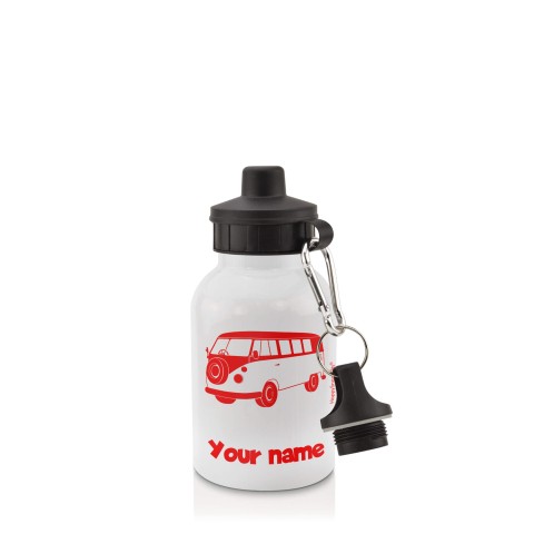 in White (400ml) with Screw Cap (Camper Van Icon) Red (Personalised with Text)