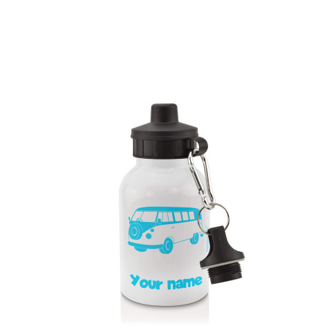 in White (400ml) with Screw Cap (Camper Van Icon) Sky Blue (Personalised with Text)