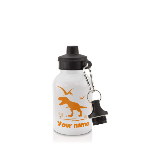 in White (400ml) with Screw Cap with Dinosaur Icon Burnt Orange (Personalised with Text)