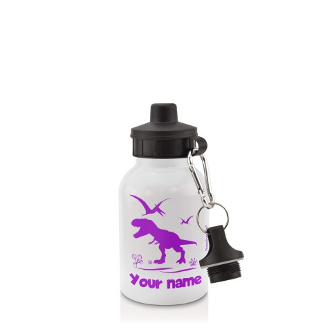 in White (400ml) with Screw Cap with Dinosaur Icon Purple (Personalised with Text)