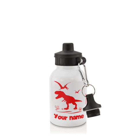 in White (400ml) with Screw Cap with Dinosaur Icon Red (Personalised with Text)