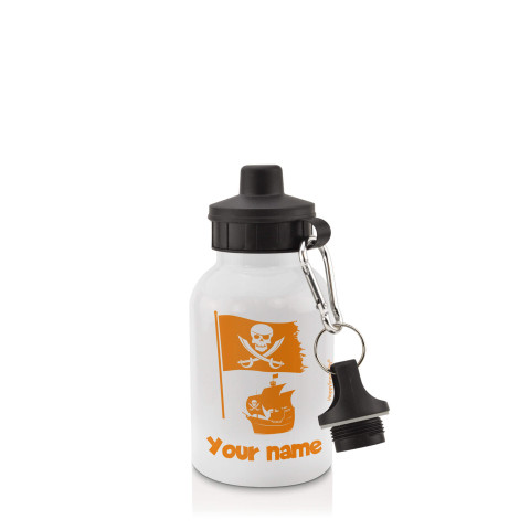 in White (400ml) with Screw Cap (Pirate Flag Icon) Burnt Orange (Personalised with Text)