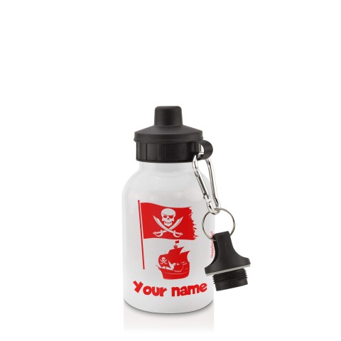 in White (400ml) with Screw Cap (Pirate Flag Icon) Red (Personalised with Text)