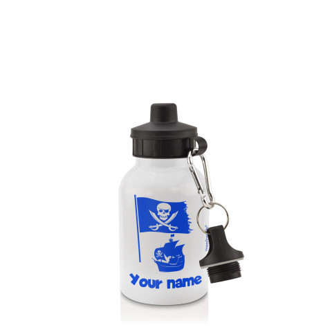 in White (400ml) with Screw Cap (Pirate Flag Icon) Royal Blue (Personalised with Text)