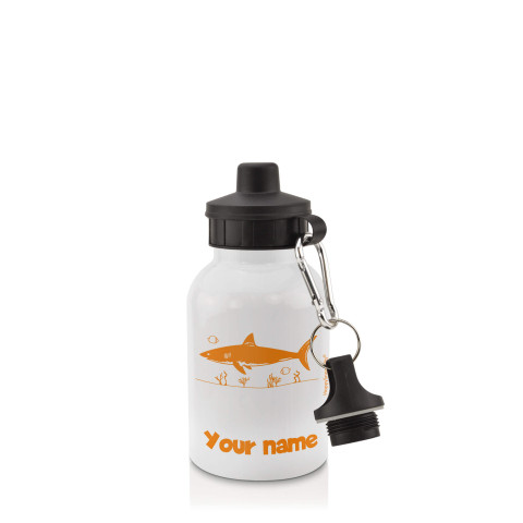 in White (400ml) with Screw Cap (Shark Icon) Burnt Orange (Personalised with Text)