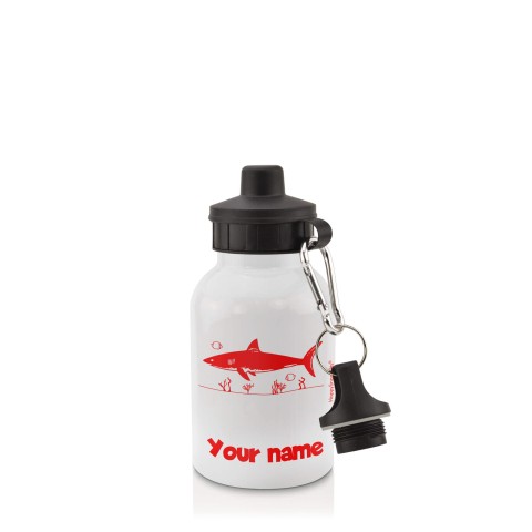 in White (400ml) with Screw Cap (Shark Icon) Red (Personalised with Text)