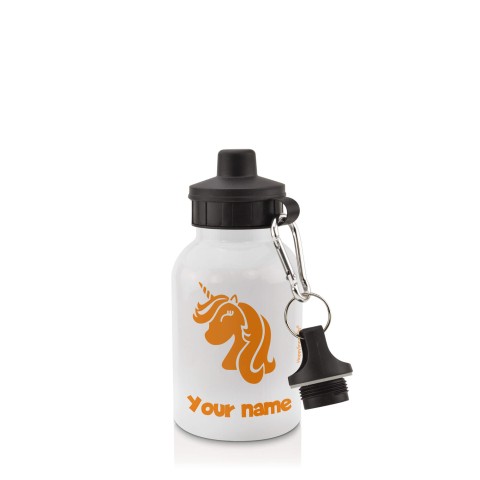 in White (400ml) with Screw Cap (Unicorn Icon) Burnt Orange (Personalised with Text)