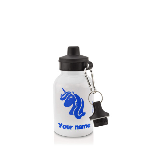 in White (400ml) with Screw Cap (Unicorn Icon) Royal Blue (Personalised with Text)