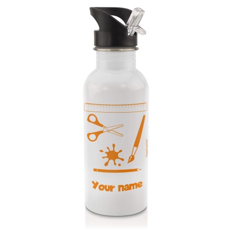 in White (600ml) with Drinking Straw with Paint & Craft Icon Burnt Orange (Personalised with Text)