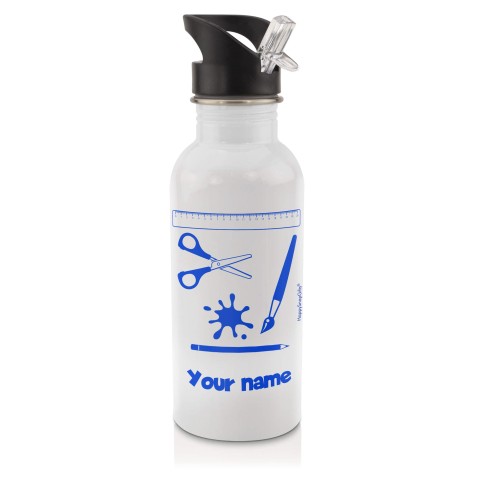 in White (600ml) with Drinking Straw with Paint & Craft Icon Royal Blue (Personalised with Text)