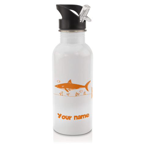 in White (600ml) with Drinking Straw (Shark Icon) Burnt Orange (Personalised with Text)