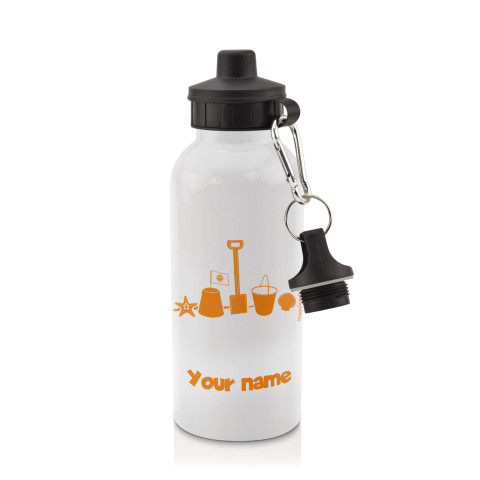 in White (600ml) with Screw Cap (Bucket & Spade Icon) Burnt Orange (Personalised with Text)