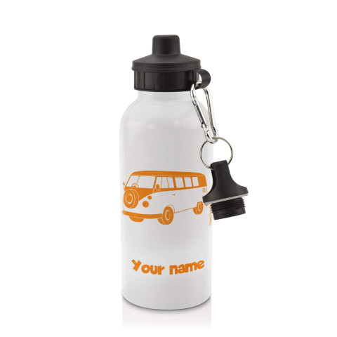 in White (600ml) with Screw Cap (Camper Van Icon) Burnt Orange (Personalised with Text)