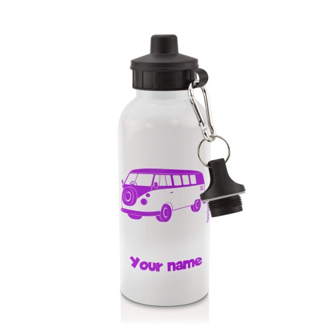in White (600ml) with Screw Cap (Camper Van Icon) Purple (Personalised with Text)