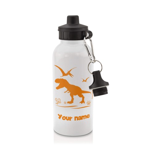 in White (600ml) with Screw Cap with Dinosaur Icon Burnt Orange (Personalised with Text)