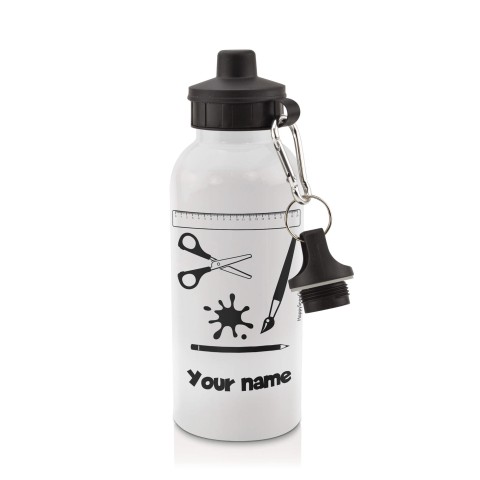 in White (600ml) with Screw Cap with Paint & Craft Icon Black (Personalised with Text)