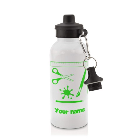 in White (600ml) with Screw Cap with Paint & Craft Icon Bright Green (Personalised with Text)