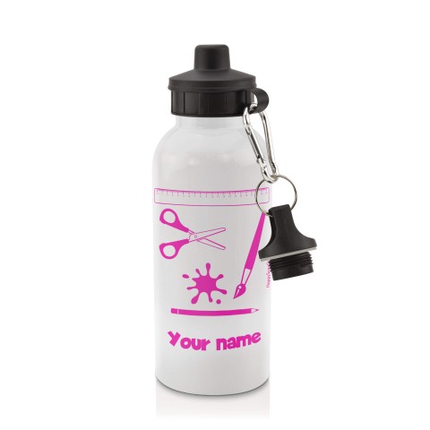 in White (600ml) with Screw Cap with Paint & Craft Icon Hot Pink (Fuchsia) (Personalised with Text)