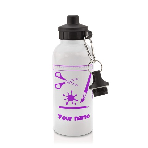 in White (600ml) with Screw Cap with Paint & Craft Icon Purple (Personalised with Text)