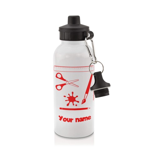 in White (600ml) with Screw Cap with Paint & Craft Icon Red (Personalised with Text)