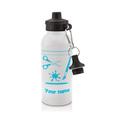 in White (600ml) with Screw Cap with Paint & Craft Icon Sky Blue (Personalised with Text)
