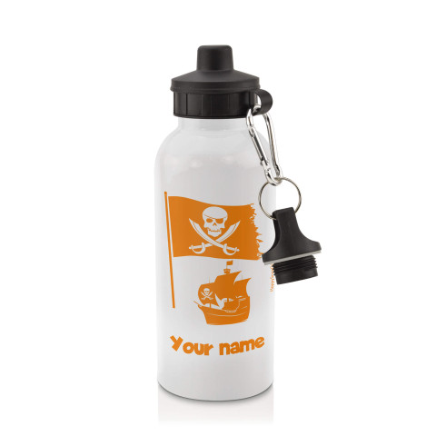 in White (600ml) with Screw Cap (Pirate Flag Icon) Burnt Orange (Personalised with Text)