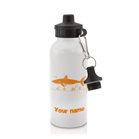 in White (600ml) with Screw Cap (Shark Icon) Burnt Orange (Personalised with Text)