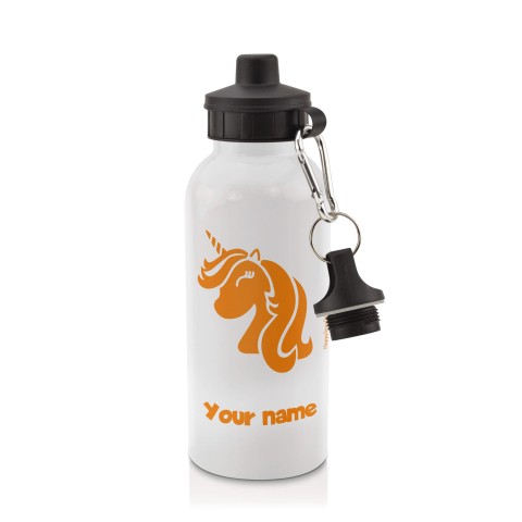 in White (600ml) with Screw Cap (Unicorn Icon) Burnt Orange (Personalised with Text)
