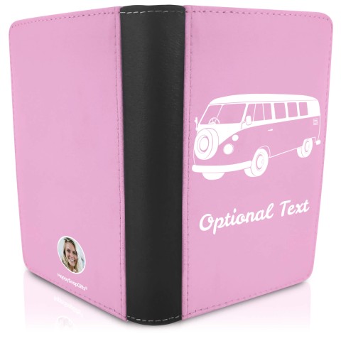 (UK Standard 21cm) (Camper Van Icon) - Baby Pink (Personalised with Text)