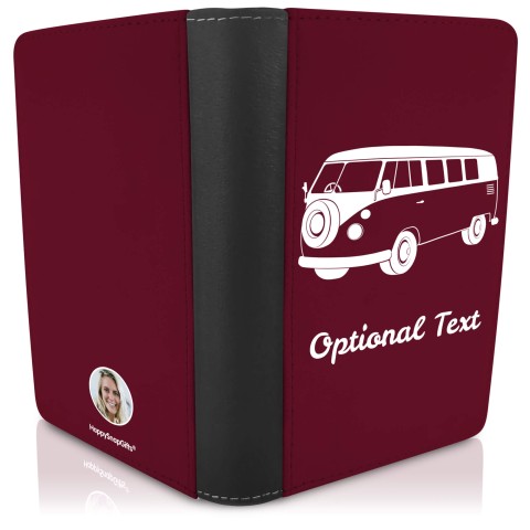 (UK Standard 21cm) (Camper Van Icon) Burgundy (Personalised with Text)