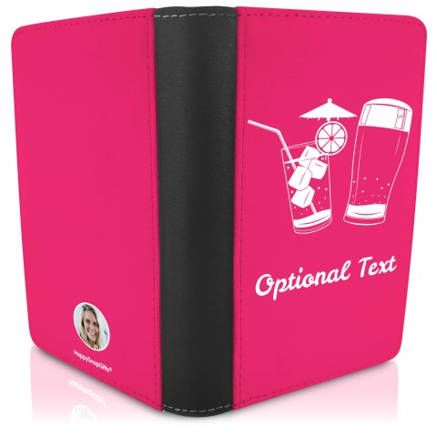 (UK Standard 21cm) (Drinks Icon) - Fuchsia Pink (Personalised with Text)