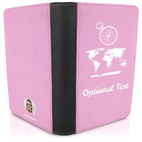 (UK Standard 21cm) (Globe and Compass Icon) - Baby Pink (Personalised with Text)