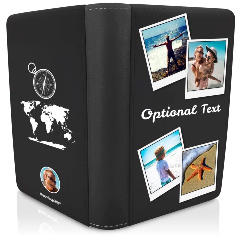 (UK Standard 21cm) (Globe and Compass Icon) Black (Personalised with Text)