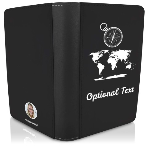 (UK Standard 21cm) (Globe and Compass Icon) - Black (Personalised with Text)