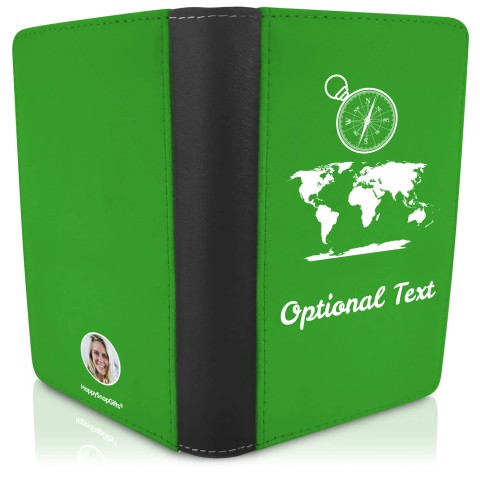 (UK Standard 21cm) (Globe and Compass Icon) - Bright Green (Personalised with Text)