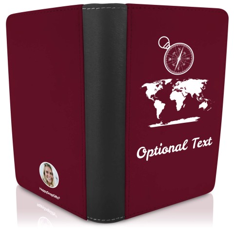 (UK Standard 21cm) (Globe and Compass Icon) Burgundy (Personalised with Text)
