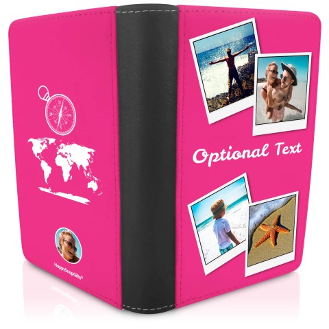 (UK Standard 21cm) (Globe and Compass Icon) Hot Pink (Fuchsia) (Personalised with Text)