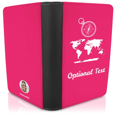 (UK Standard 21cm) (Globe and Compass Icon) - Fuchsia Pink (Personalised with Text)