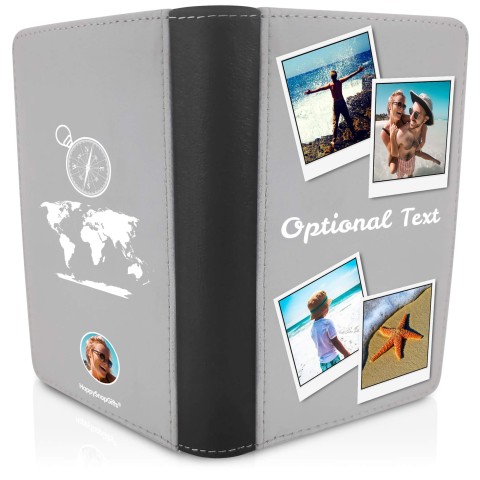 (UK Standard 21cm) (Globe and Compass Icon) Grey (Personalised with Text)