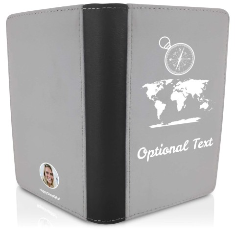 (UK Standard 21cm) (Globe and Compass Icon) (Grey) (Personalised with Text)