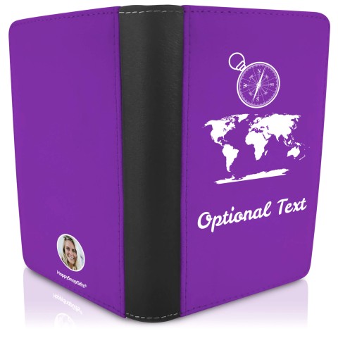 (UK Standard 21cm) (Globe and Compass Icon) - Purple (Personalised with Text)