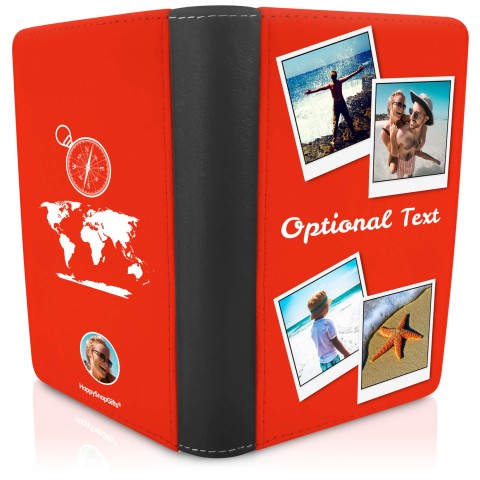 (UK Standard 21cm) (Globe and Compass Icon) Red (Personalised with Text)