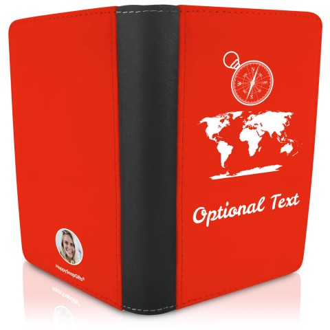 (UK Standard 21cm) (Globe and Compass Icon) - Red (Personalised with Text)