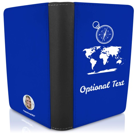 (UK Standard 21cm) (Globe and Compass Icon) - Royal Blue (Personalised with Text)